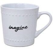 Wholesale - 16oz White Mug with Embossed Pattern and Debossed "Imagine" C/P 24, UPC: 195010107730
